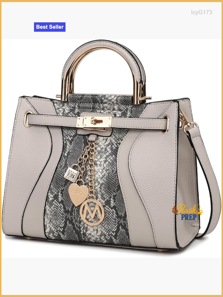 Vegan Leather Satchel Bag, Top Handle Shoulder Handbag, Snake Embossed